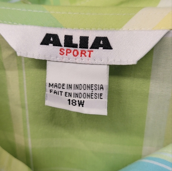ALIA Sport Green Yellow Blue Checkered Button Up 3/4 Sleeve Shirt 18W - Picture 2 of 8
